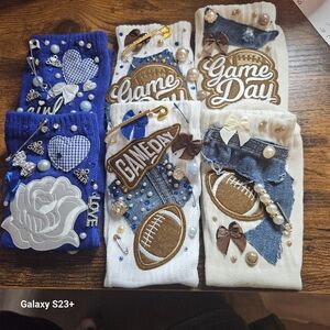 Handcrafted Game Day Socks with Denim and Pearl Accents